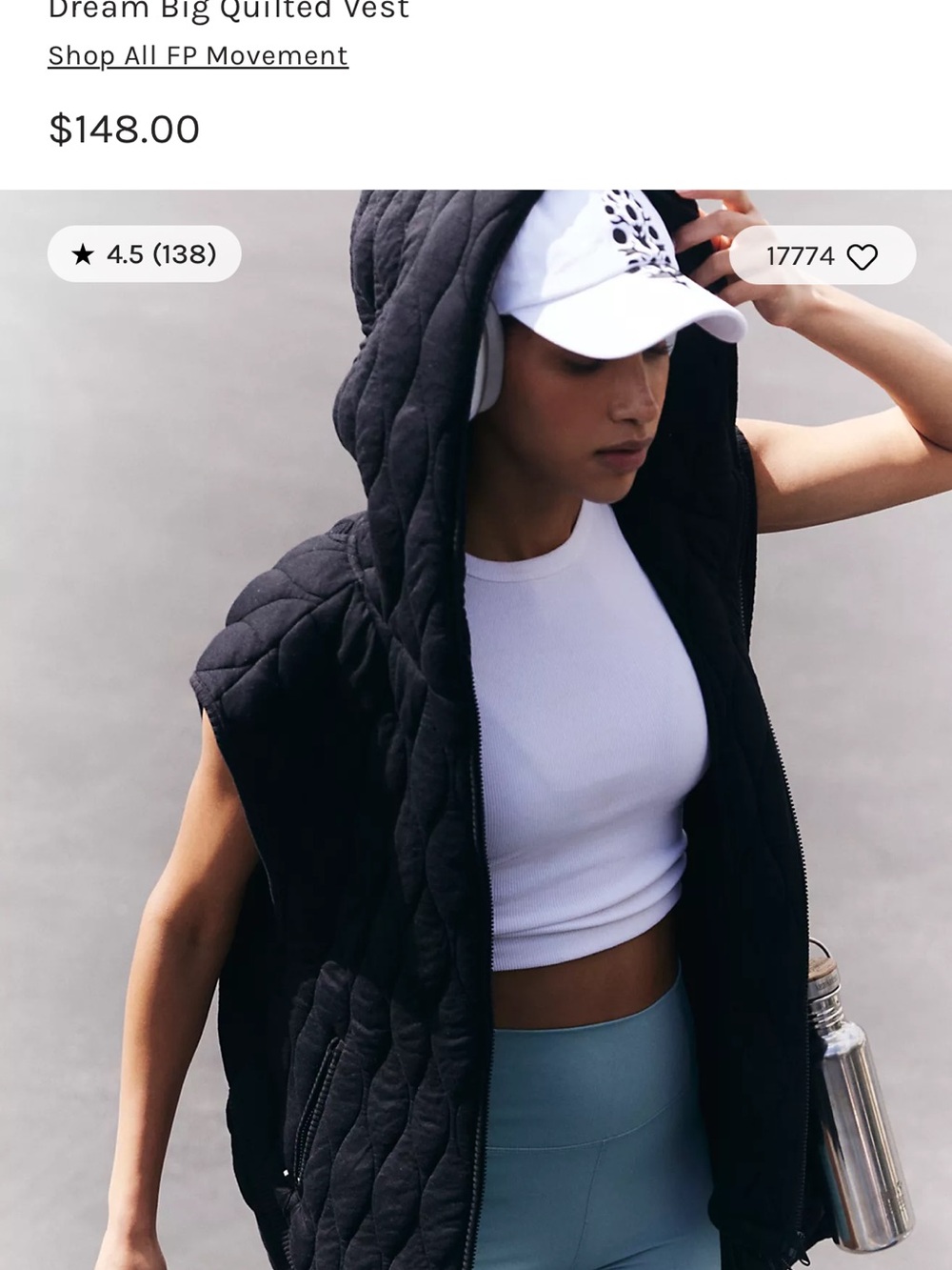 Free People Black Quilted Hooded Vest
